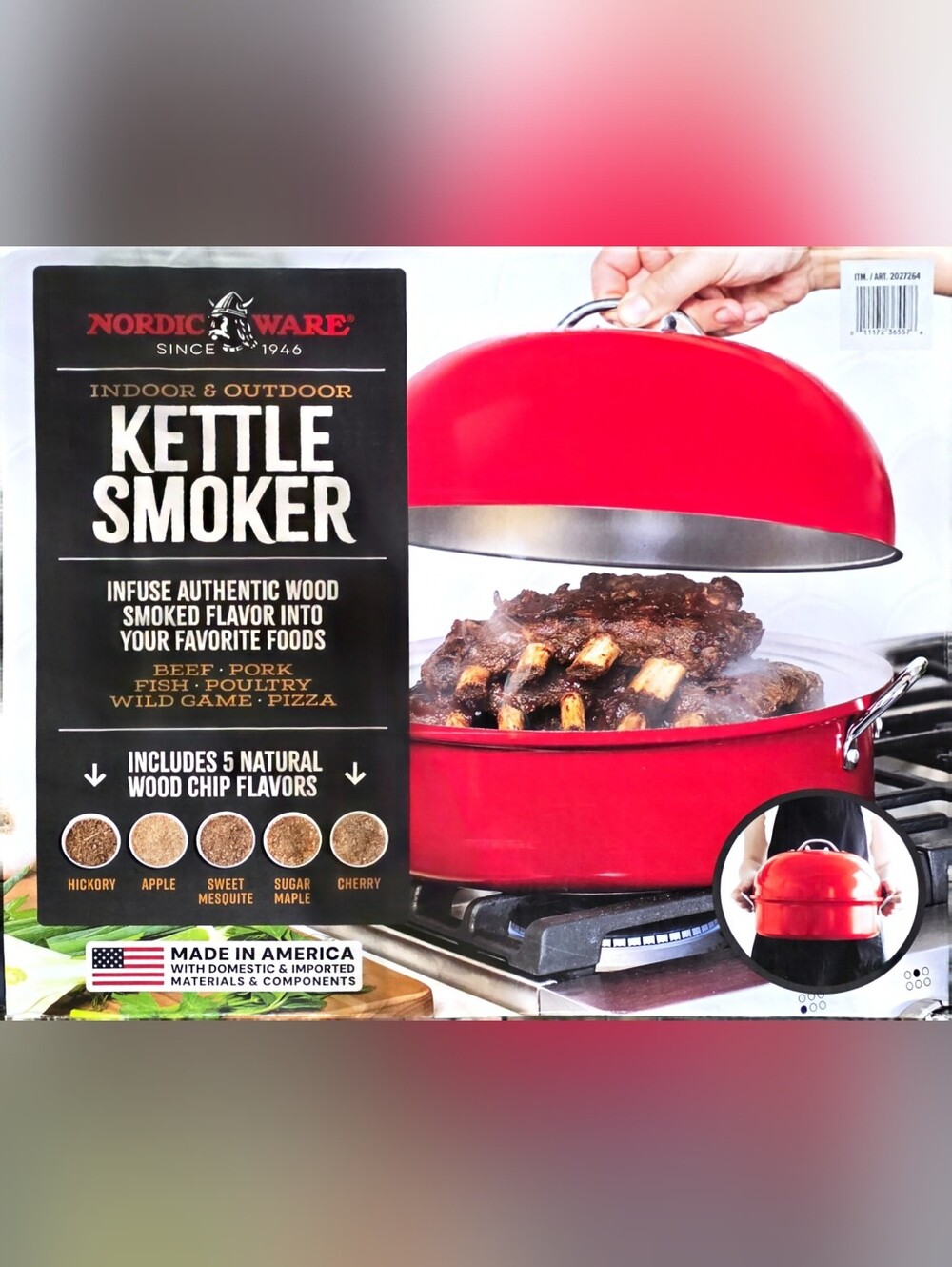 Nordic Ware Red Kettle Smoker for Indoor & Outdoor Use